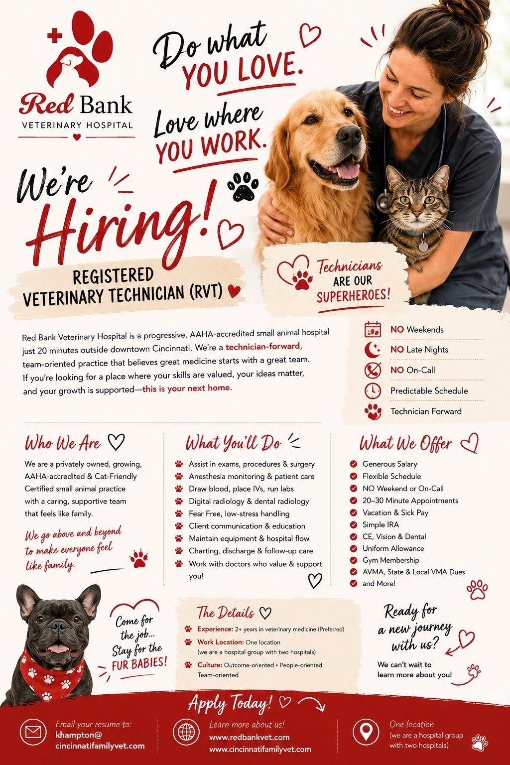Hiring RVT Red Bank Vet Cincinnati Ohio